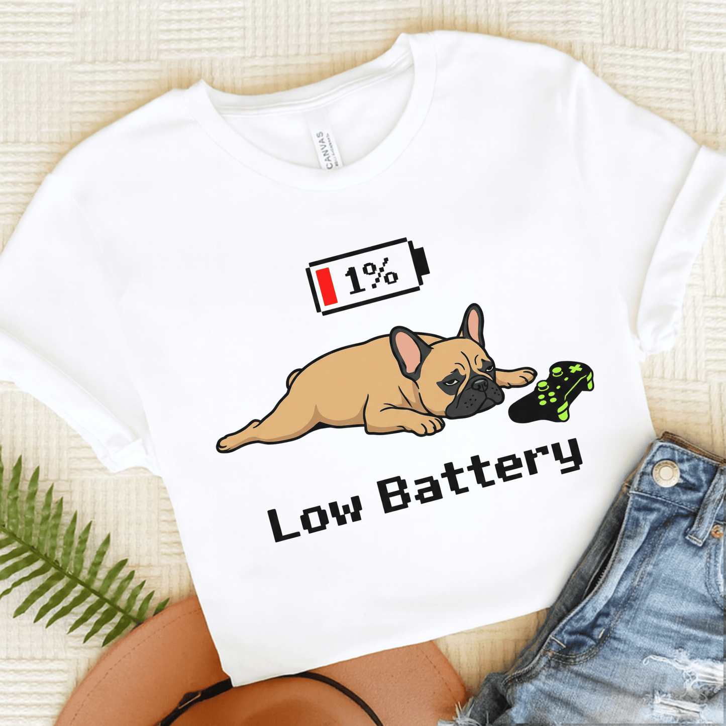 Fawn Frenchie Low Battery Gamer Unisex TShirt White
