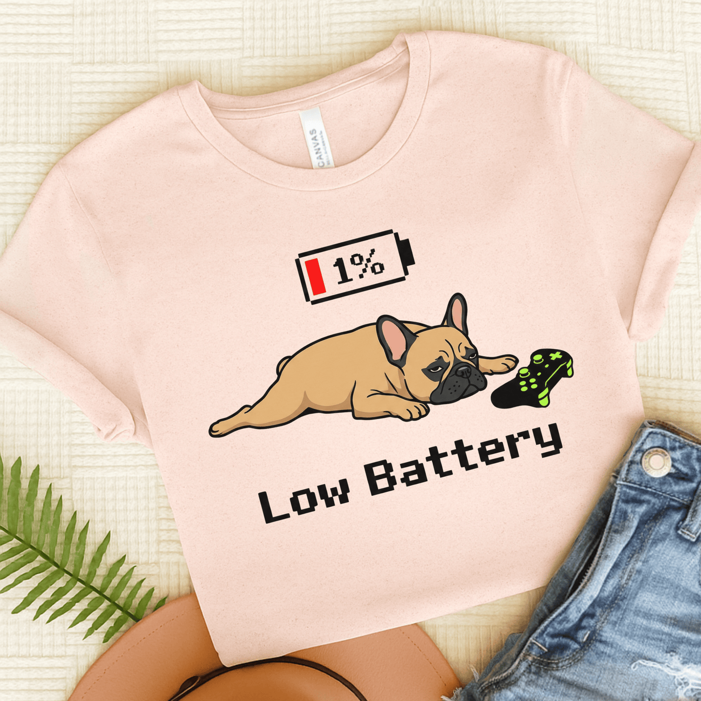 Fawn Frenchie Low Battery Gamer Unisex TShirt Soft Pink
