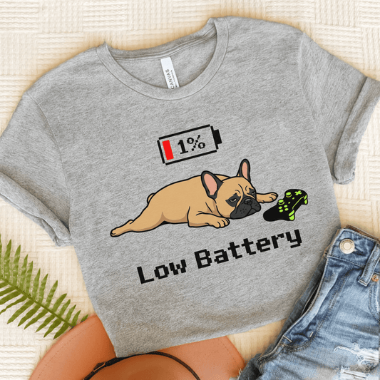Fawn Frenchie Low Battery Gamer Unisex TShirt Athletic Heather