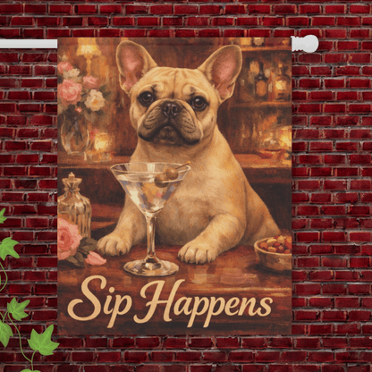 Fawn Frenchie Martini Sip Happens Garden Flag 24.5'' × 32''