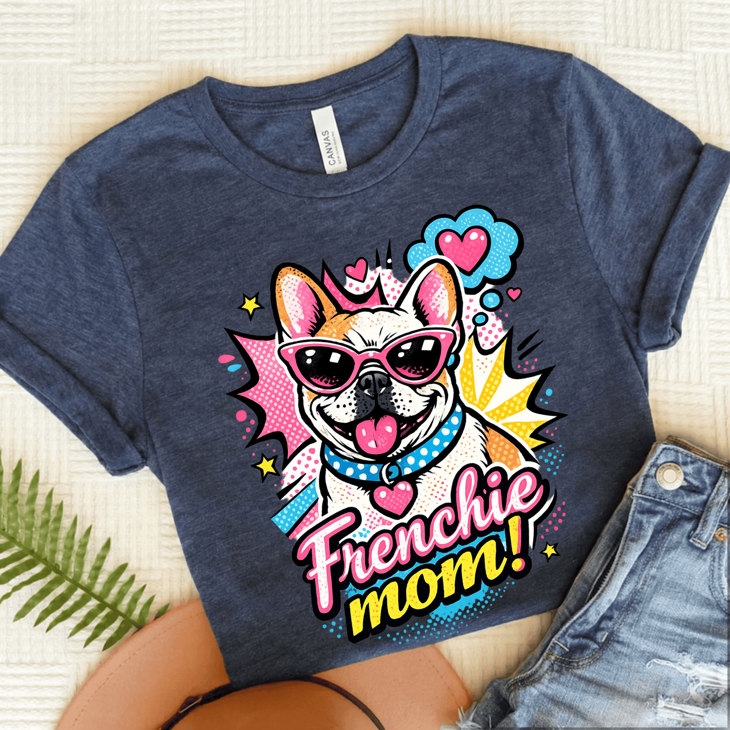 Fawn Piebald Frenchie Mom Mothers Day Comic Unisex TShirt Heather Navy