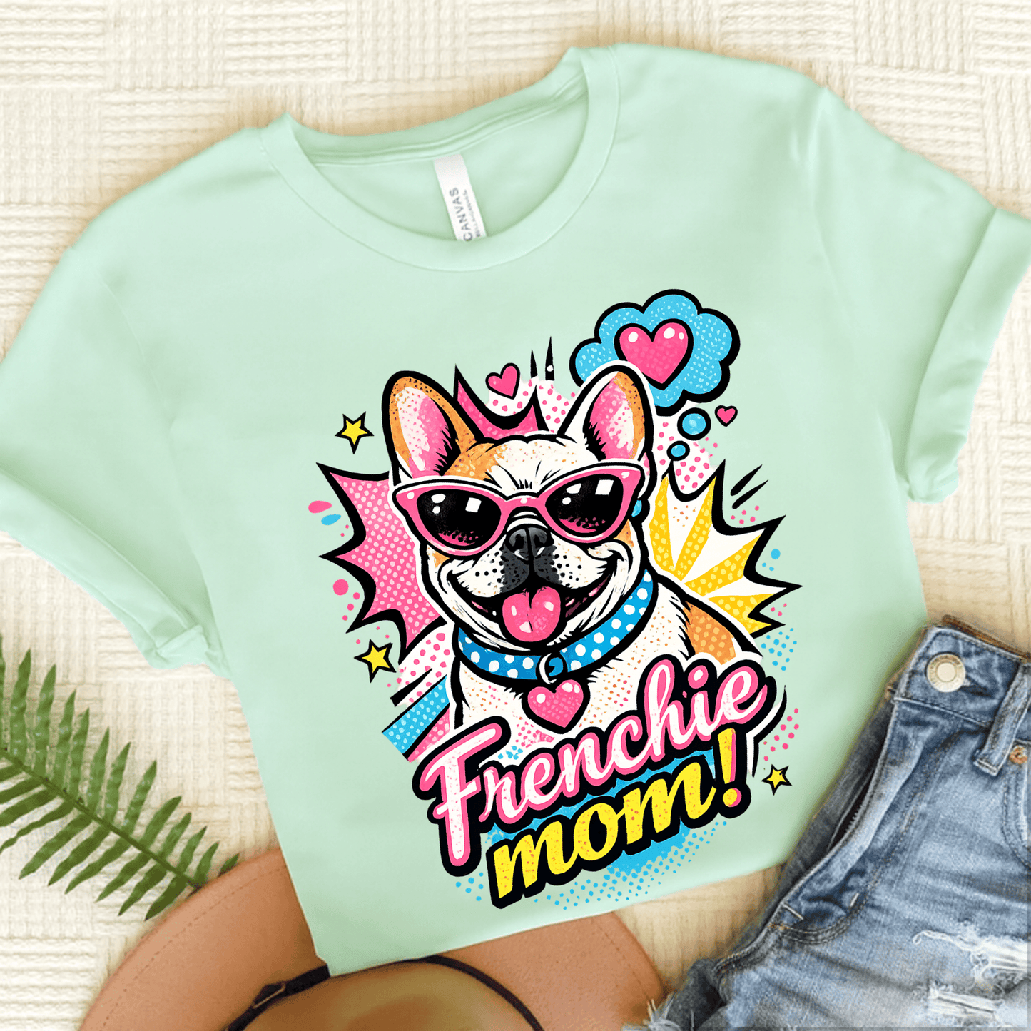 Fawn Piebald Frenchie Mom Mothers Day Comic Unisex TShirt Heather Mint