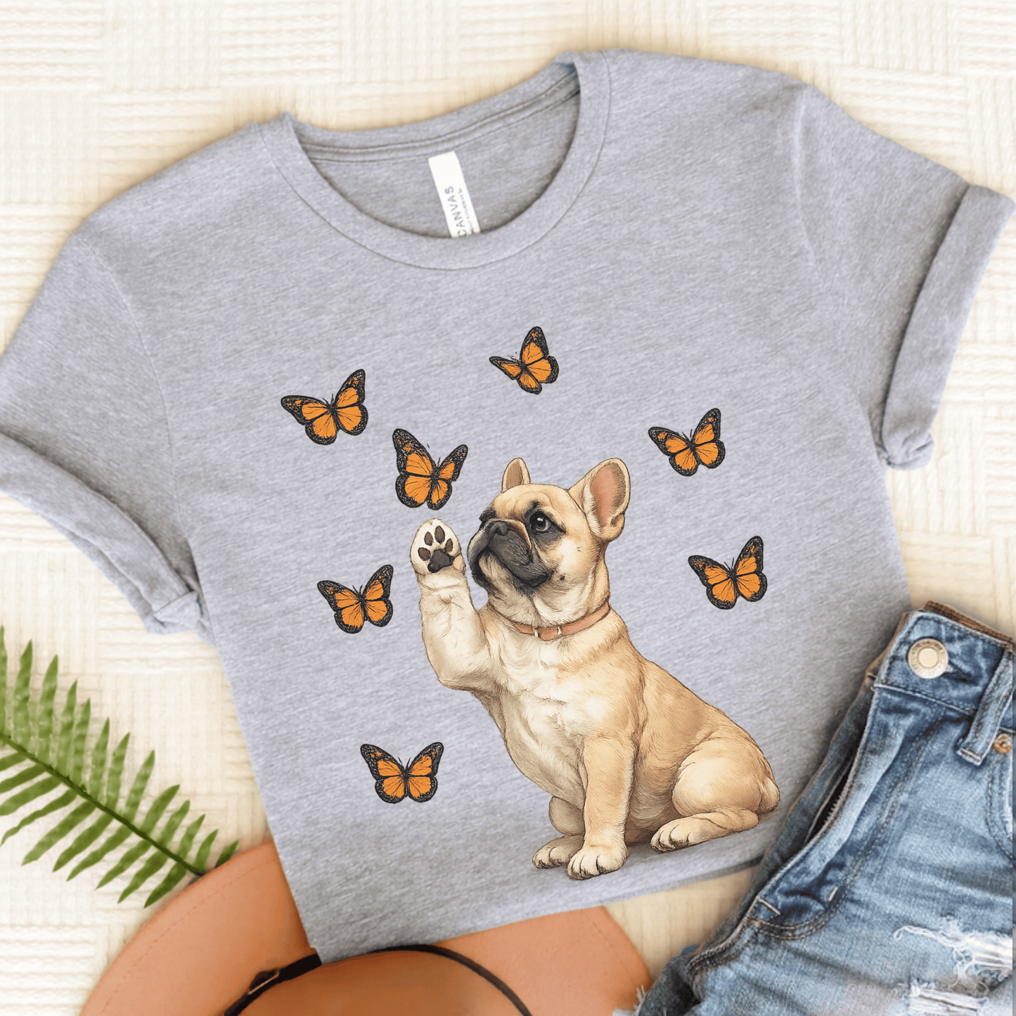 Fawn Frenchie Monarch Butterfly Unisex TShirt Sport Grey