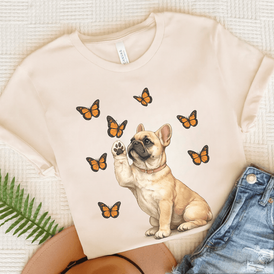 Fawn Frenchie Monarch Butterfly Unisex TShirt Natural