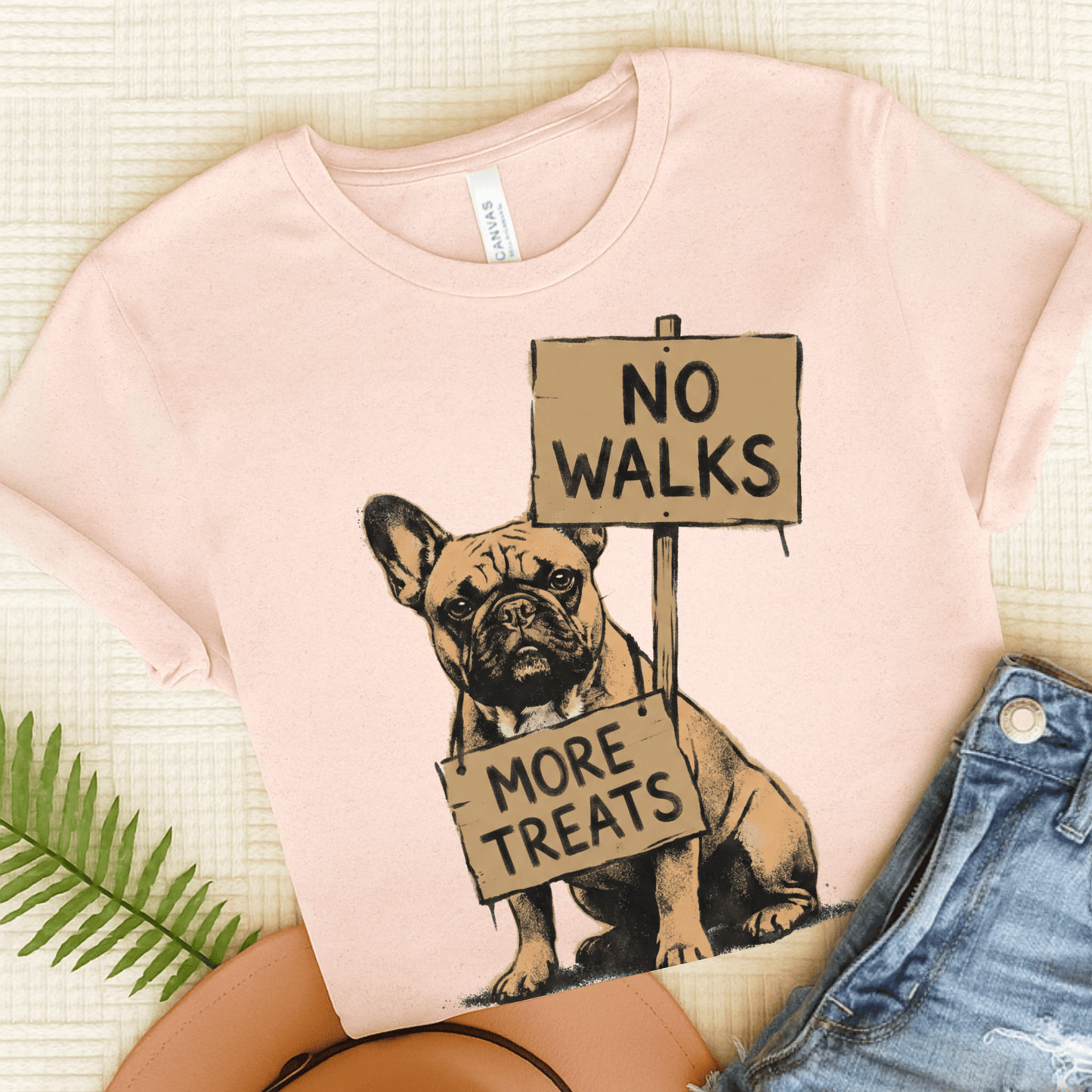 Fawn Frenchie No Walks Protest Unisex TShirt Soft Pink
