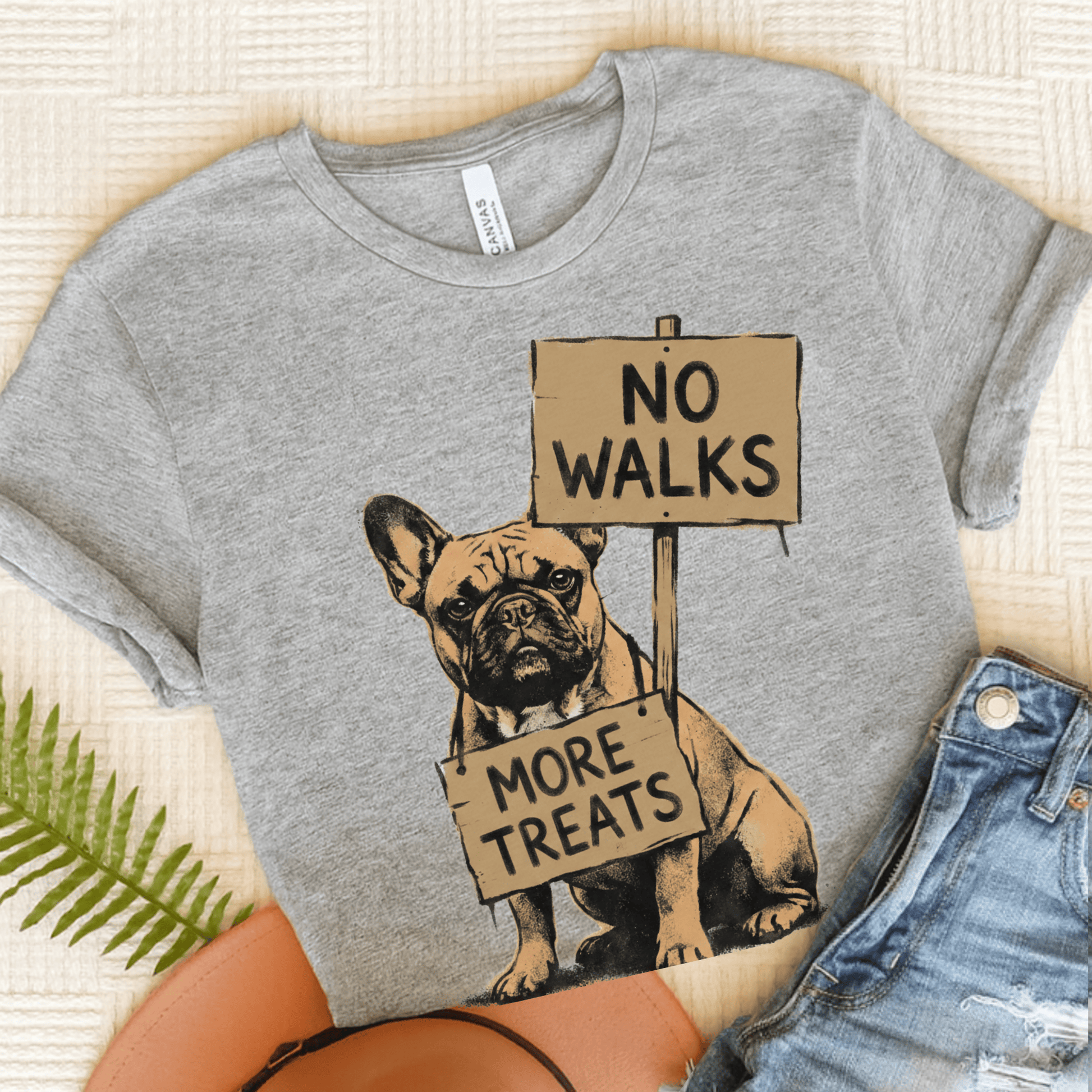 Fawn Frenchie No Walks Protest Unisex TShirt Athletic Heather