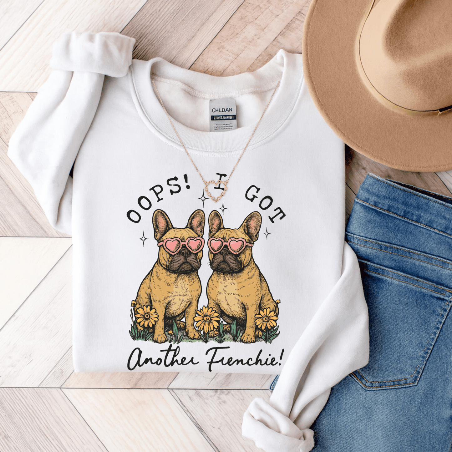 Fawn Frenchie Oops Sweatshirt White