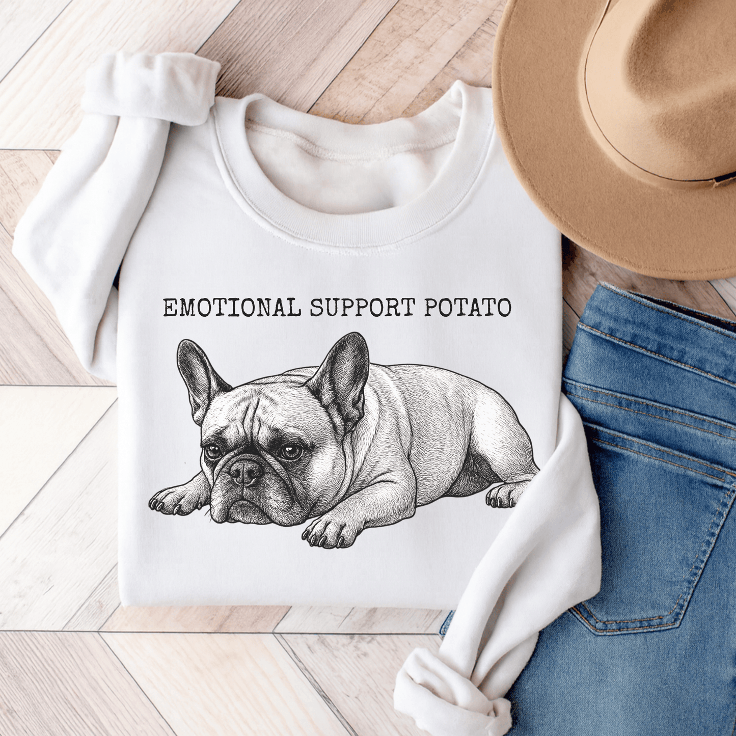 Fawn Frenchie Potato Unisex Sweatshirt White