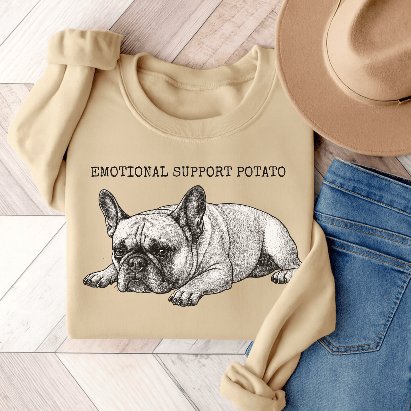 Fawn Frenchie Potato Unisex Sweatshirt Sand