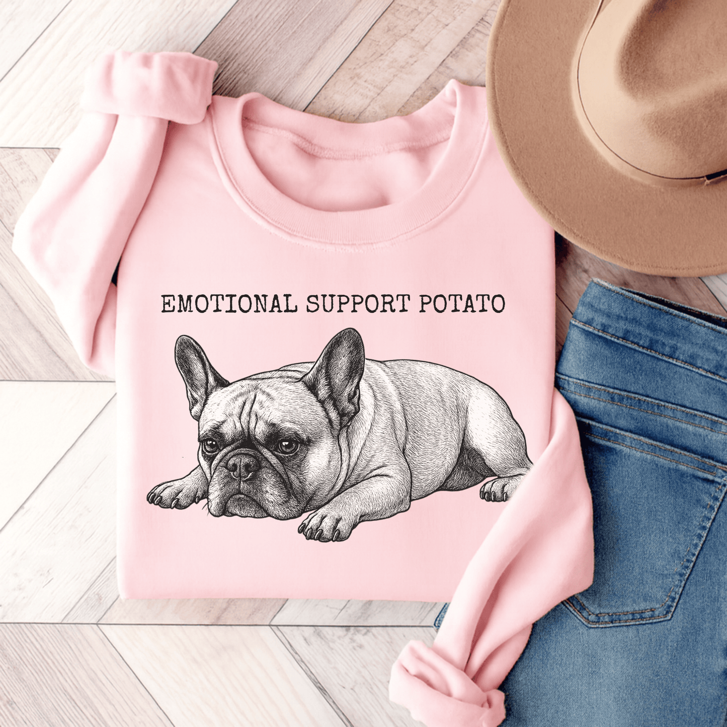 Fawn Frenchie Potato Unisex Sweatshirt Light Pink