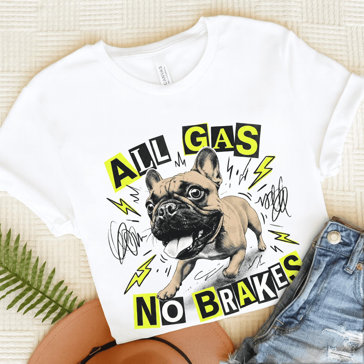 Fawn Frenchie Punk All Gas Unisex TShirt White