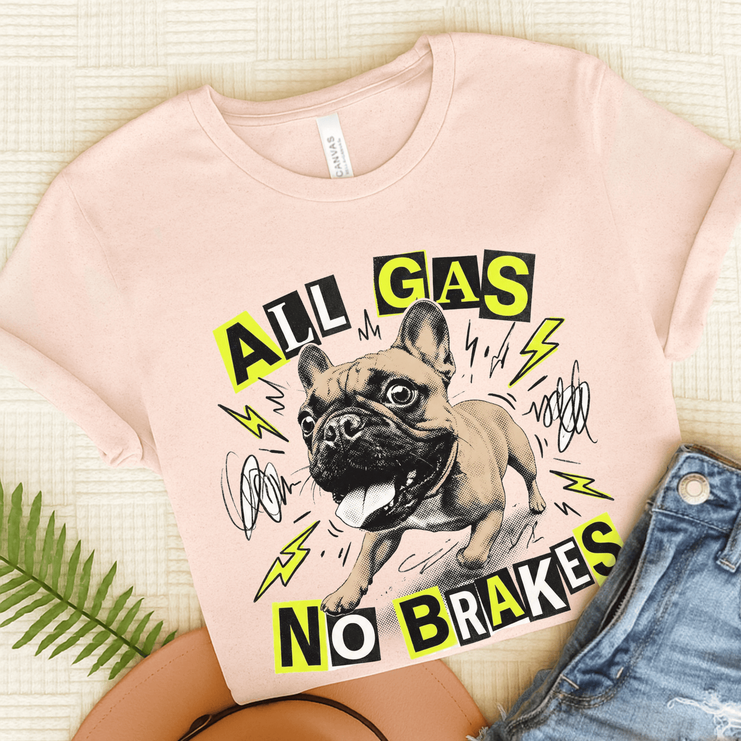 Fawn Frenchie Punk All Gas Unisex TShirt Soft Pink
