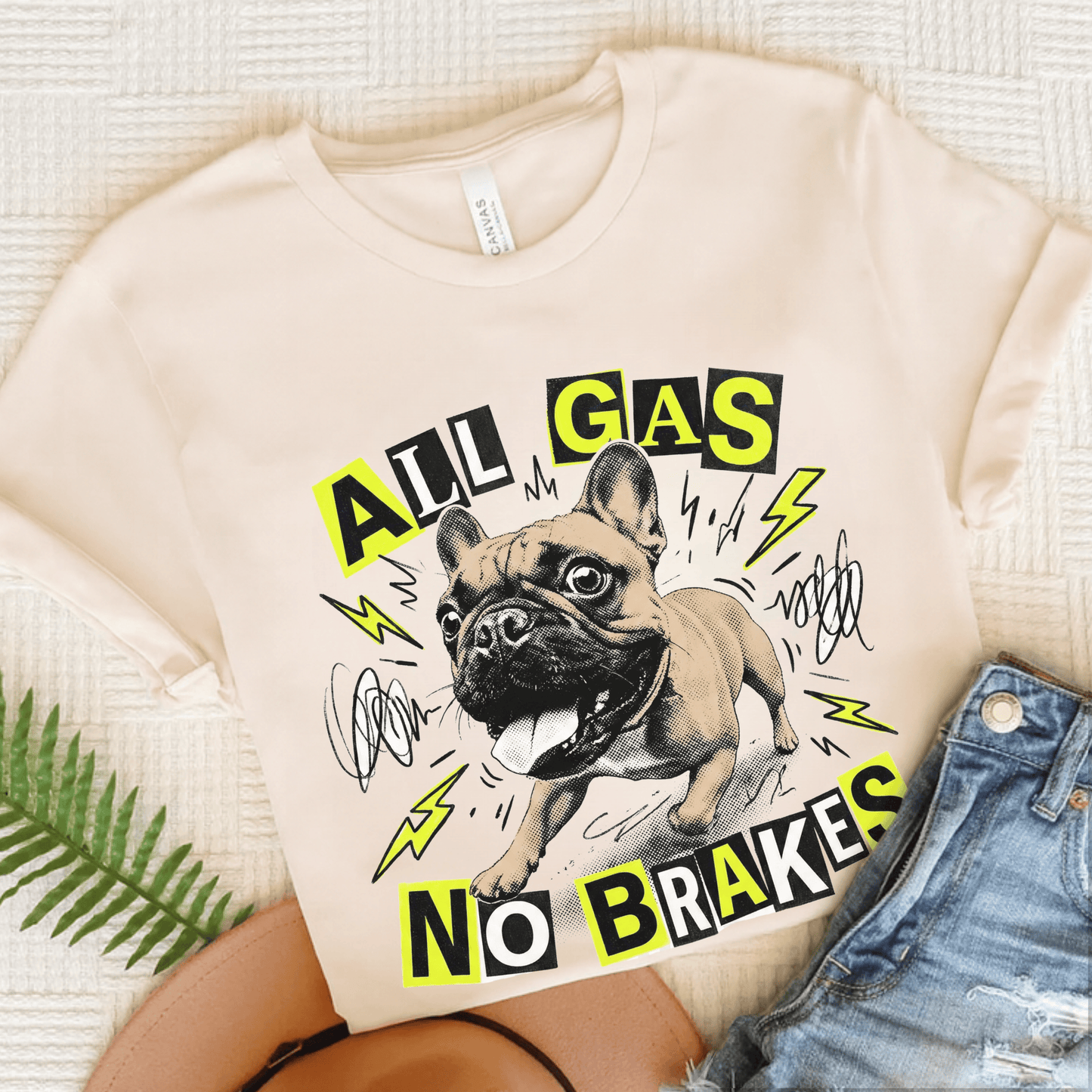 Fawn Frenchie Punk All Gas Unisex TShirt Natural