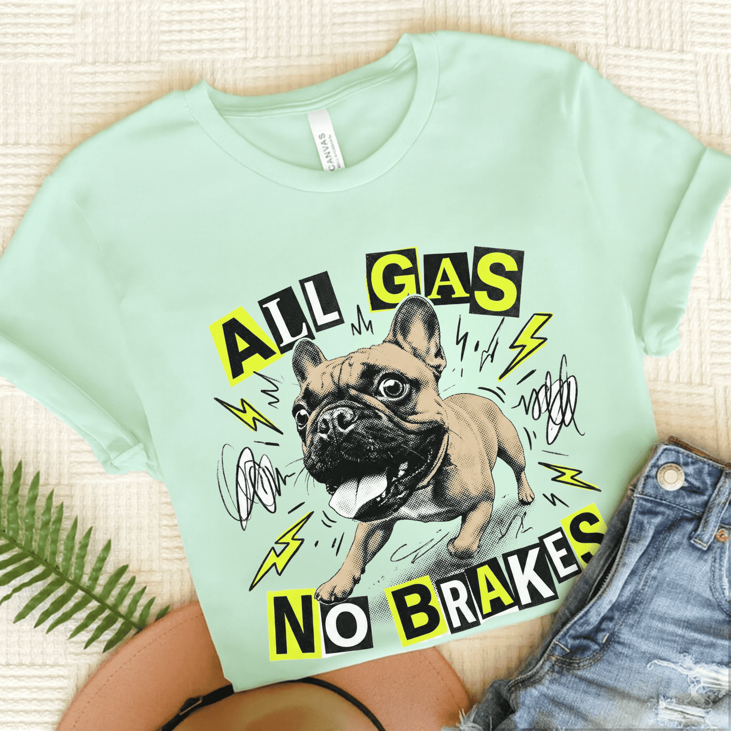 Fawn Frenchie Punk All Gas Unisex TShirt Heather Mint