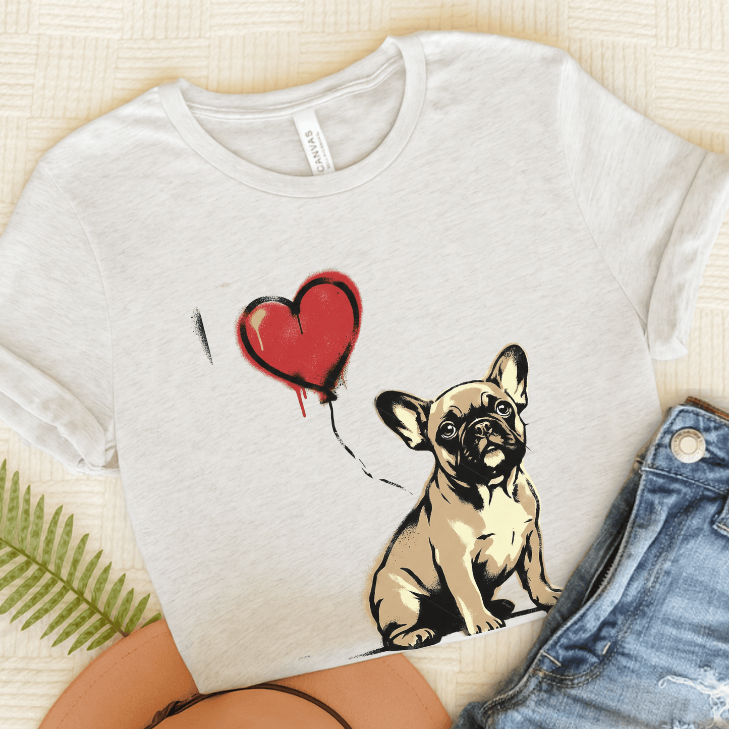 Fawn Frenchie Puppy Heart Balloon Unisex TShirt Ash