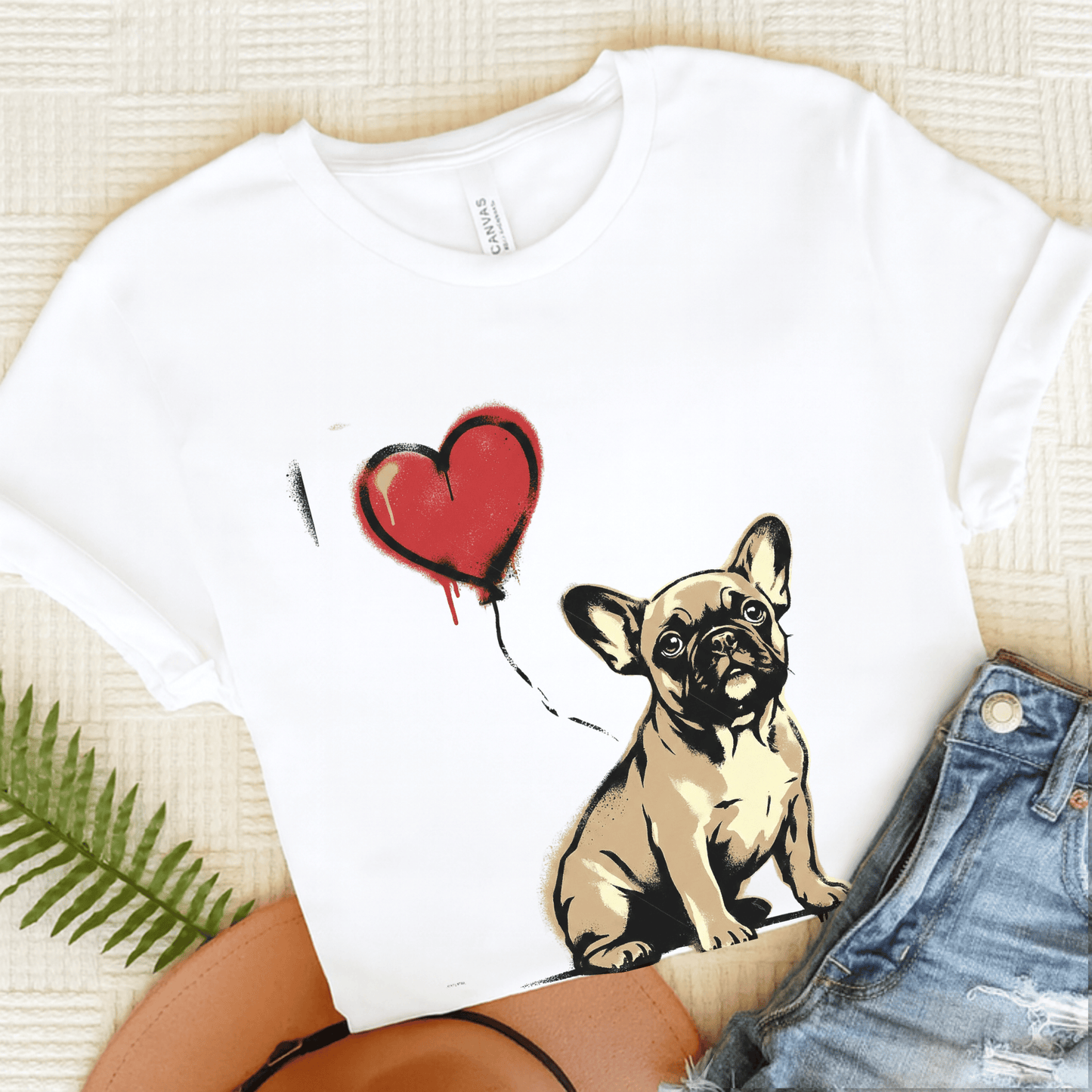 Fawn Frenchie Puppy Heart Balloon Unisex TShirt White