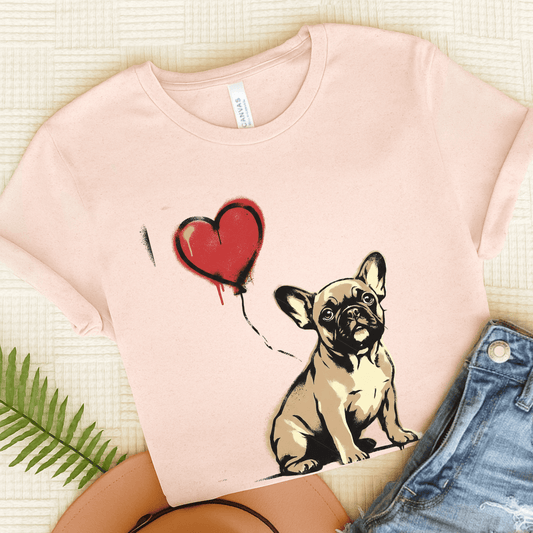 Fawn Frenchie Puppy Heart Balloon Unisex TShirt Soft Pink