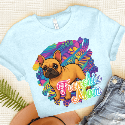 Fawn Frenchie Retro Neon Tshirt Heather Ice Blue