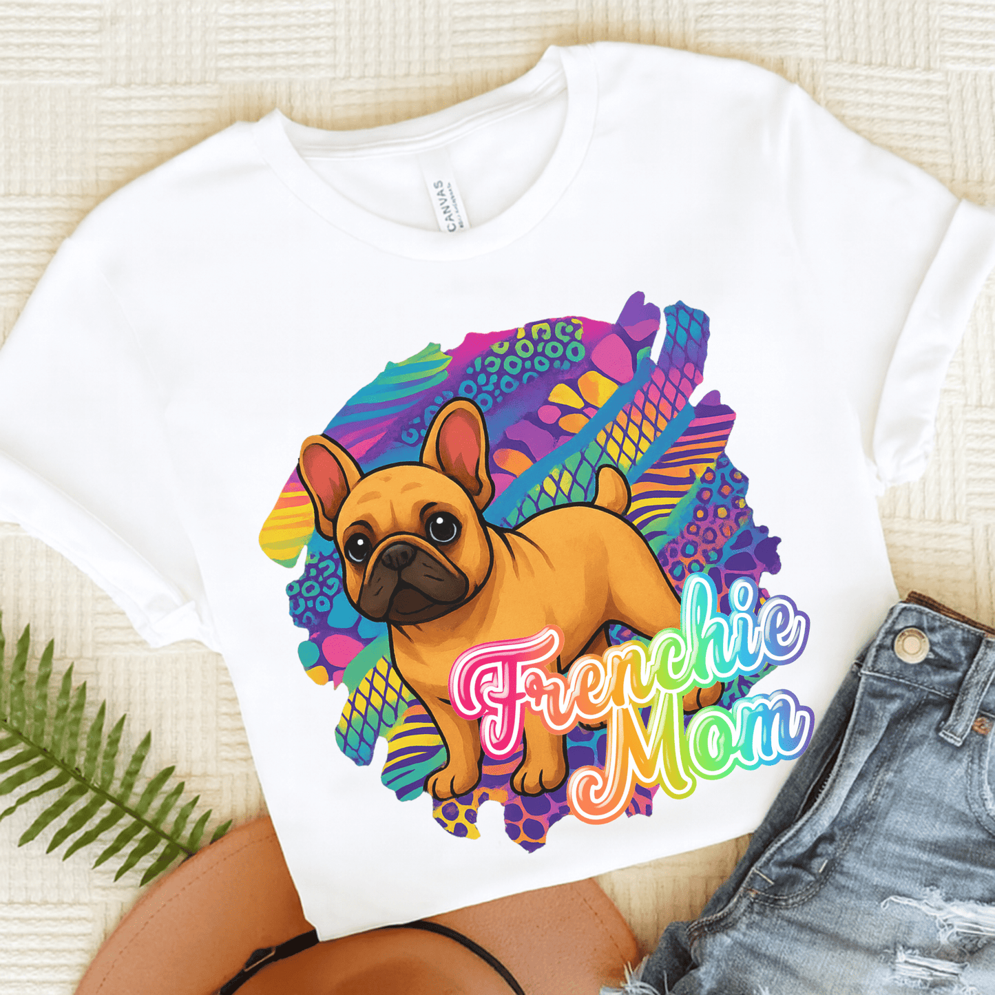 Fawn Frenchie Retro Neon Tshirt White