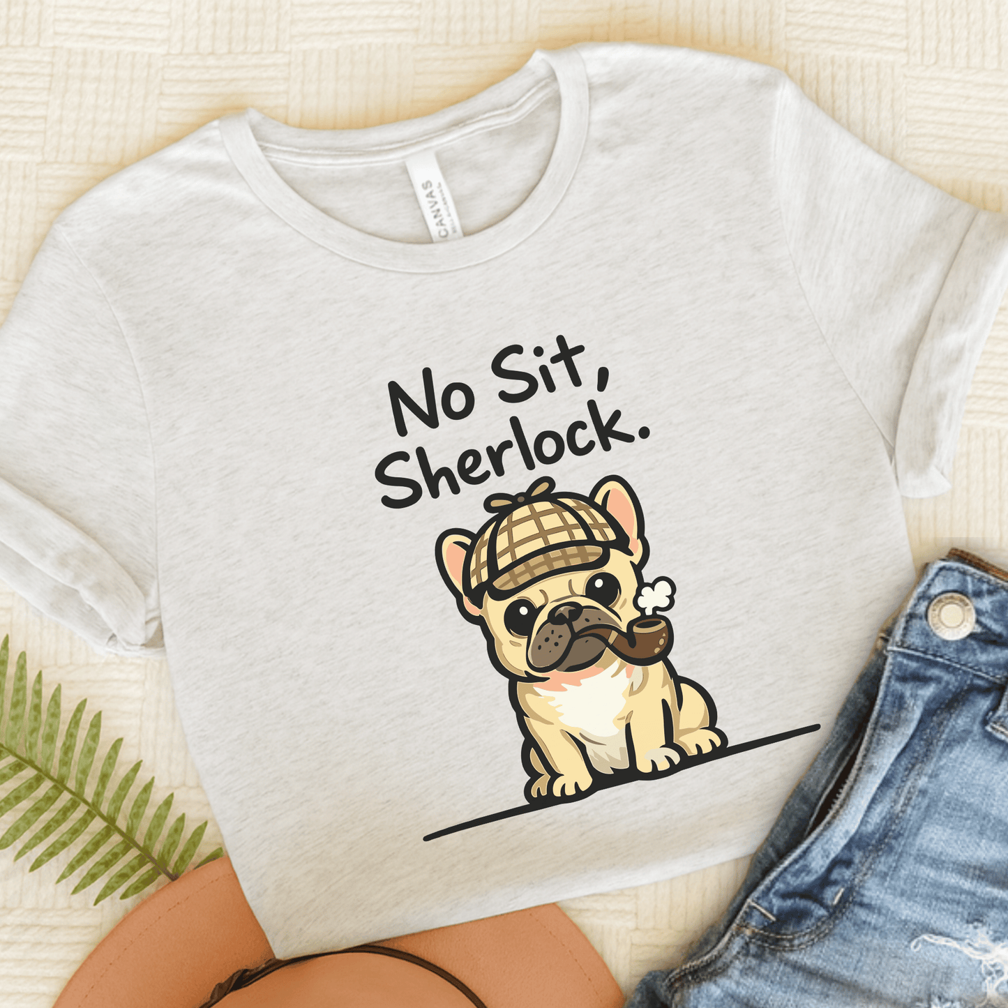 Fawn Frenchie Sherlock Holmes Unisex TShirt Ash