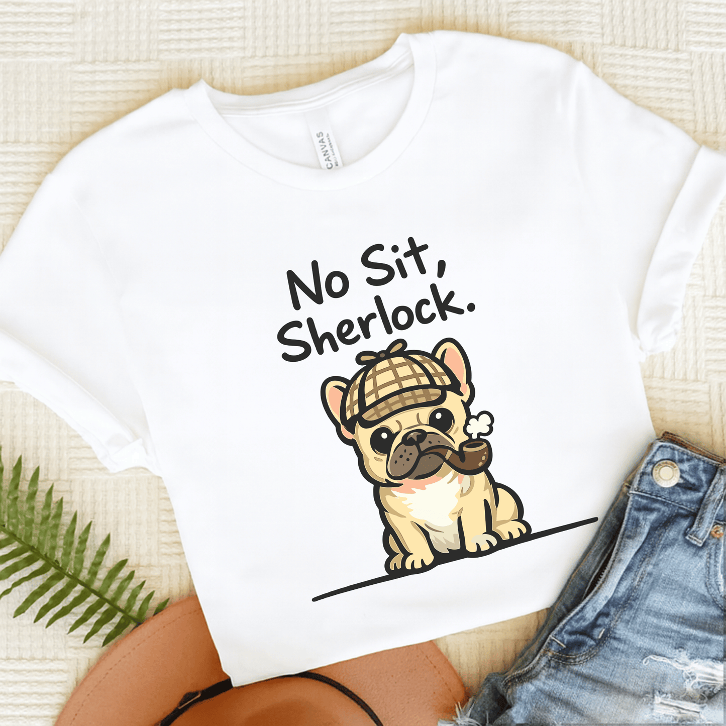 Fawn Frenchie Sherlock Holmes Unisex TShirt White