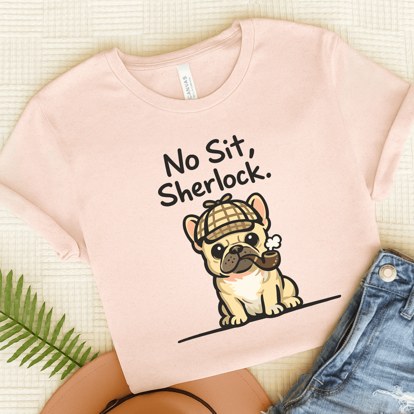 Fawn Frenchie Sherlock Holmes Unisex TShirt Soft Pink