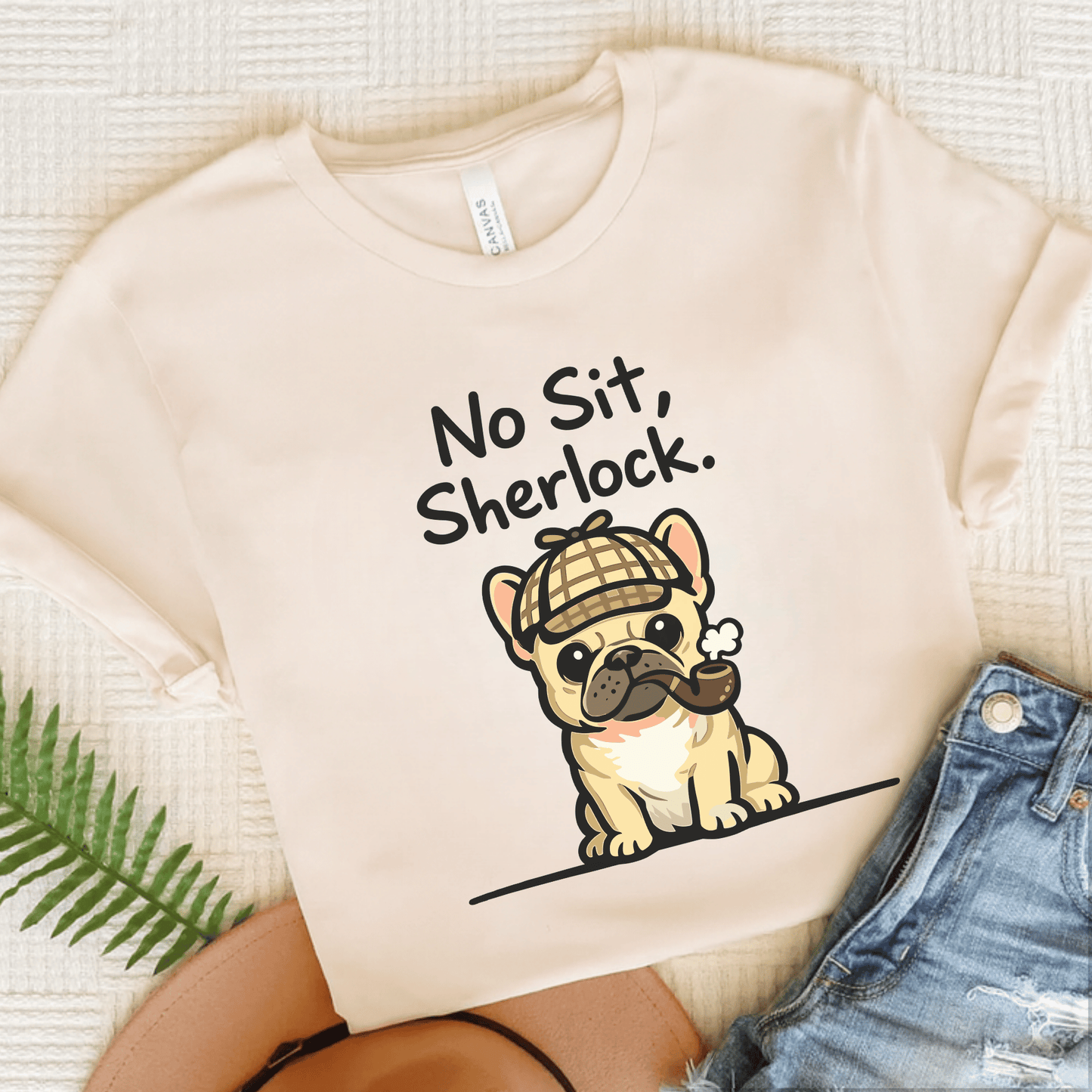 Fawn Frenchie Sherlock Holmes Unisex TShirt Natural