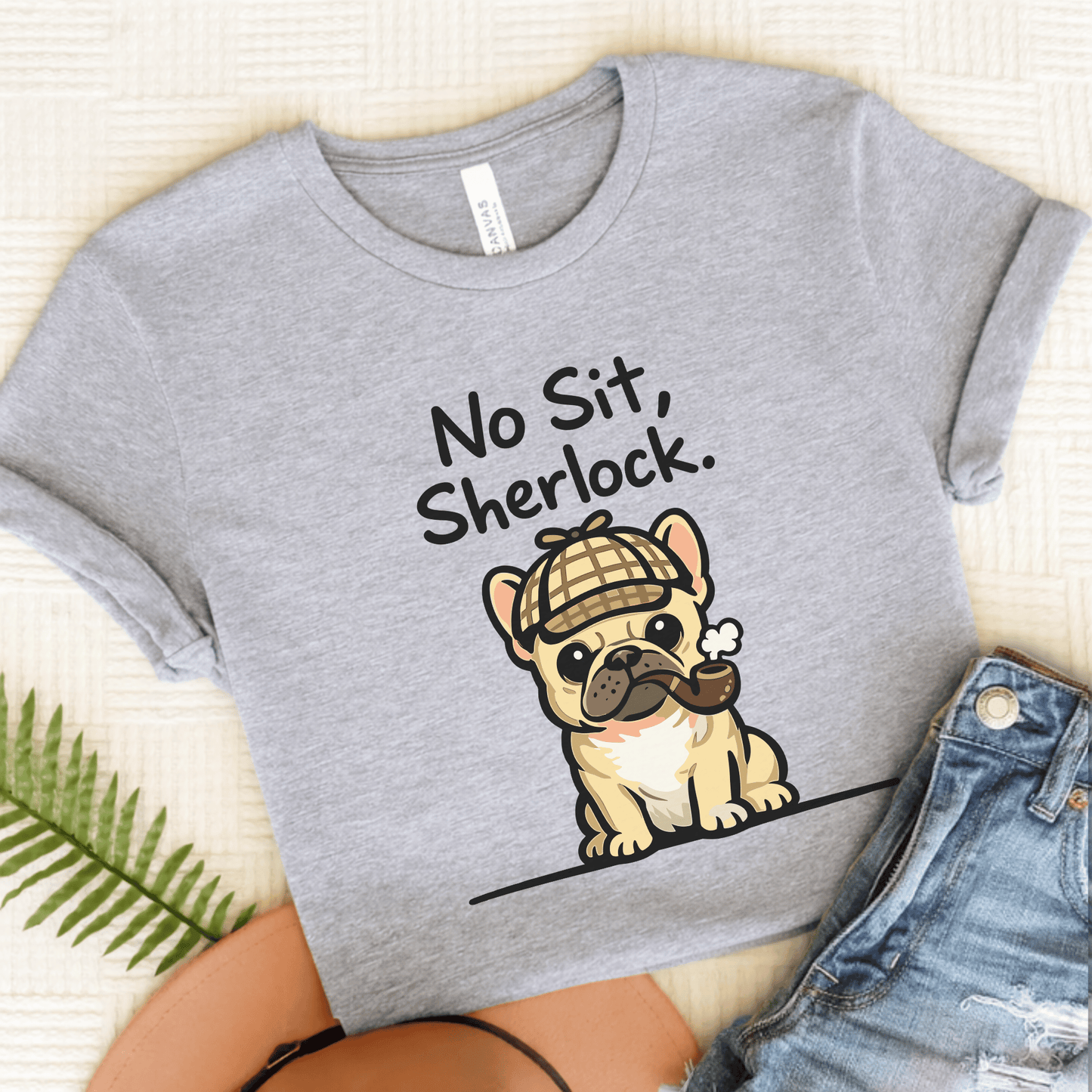 Fawn Frenchie Sherlock Holmes Unisex TShirt Athletic Heather