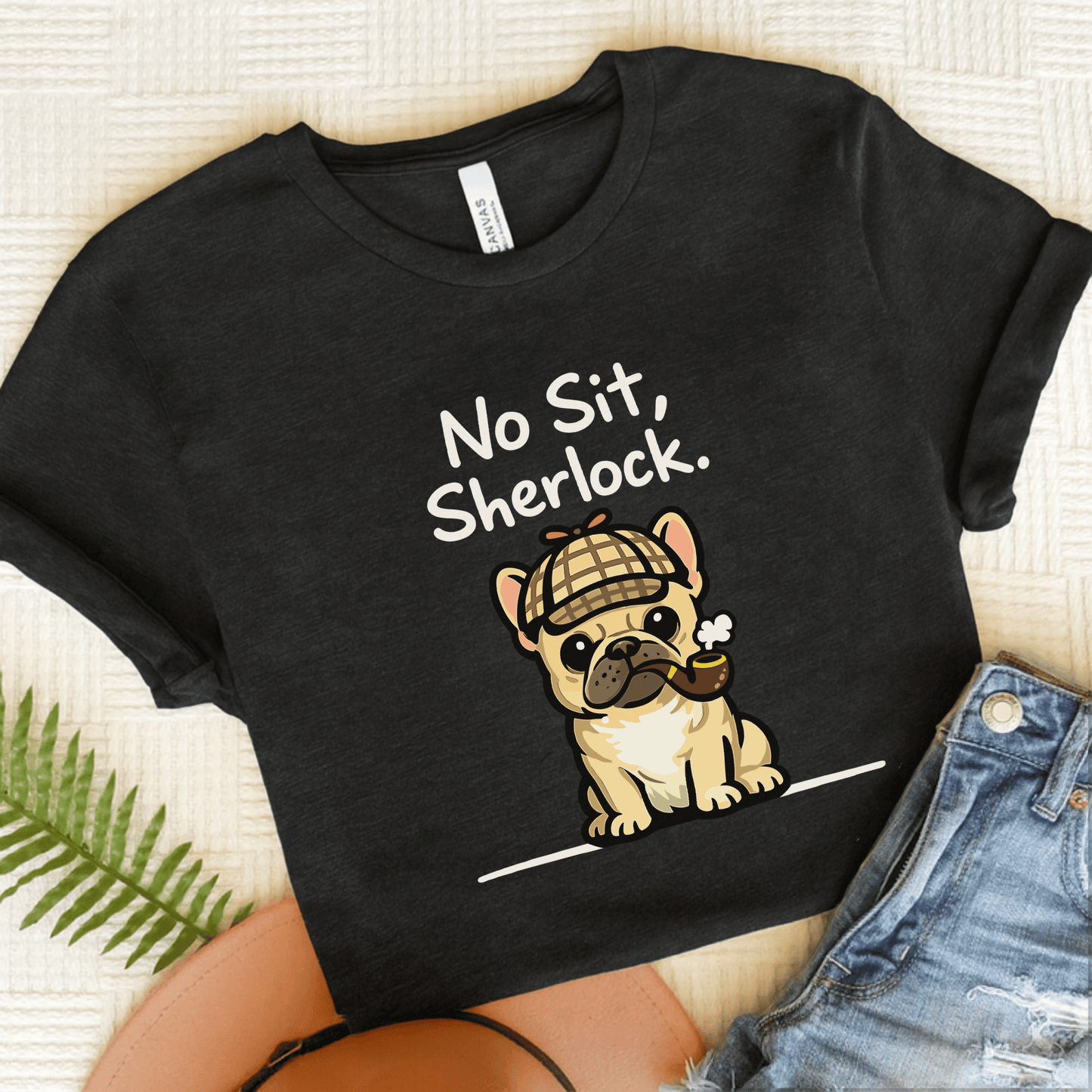 Fawn Frenchie Sherlock Holmes Unisex TShirt Dark Grey Heather