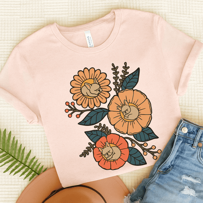 Fawn Frenchie Sleeping Flowers TShirt Soft Pink