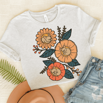 Fawn Frenchie Sleeping Flowers TShirt Ash