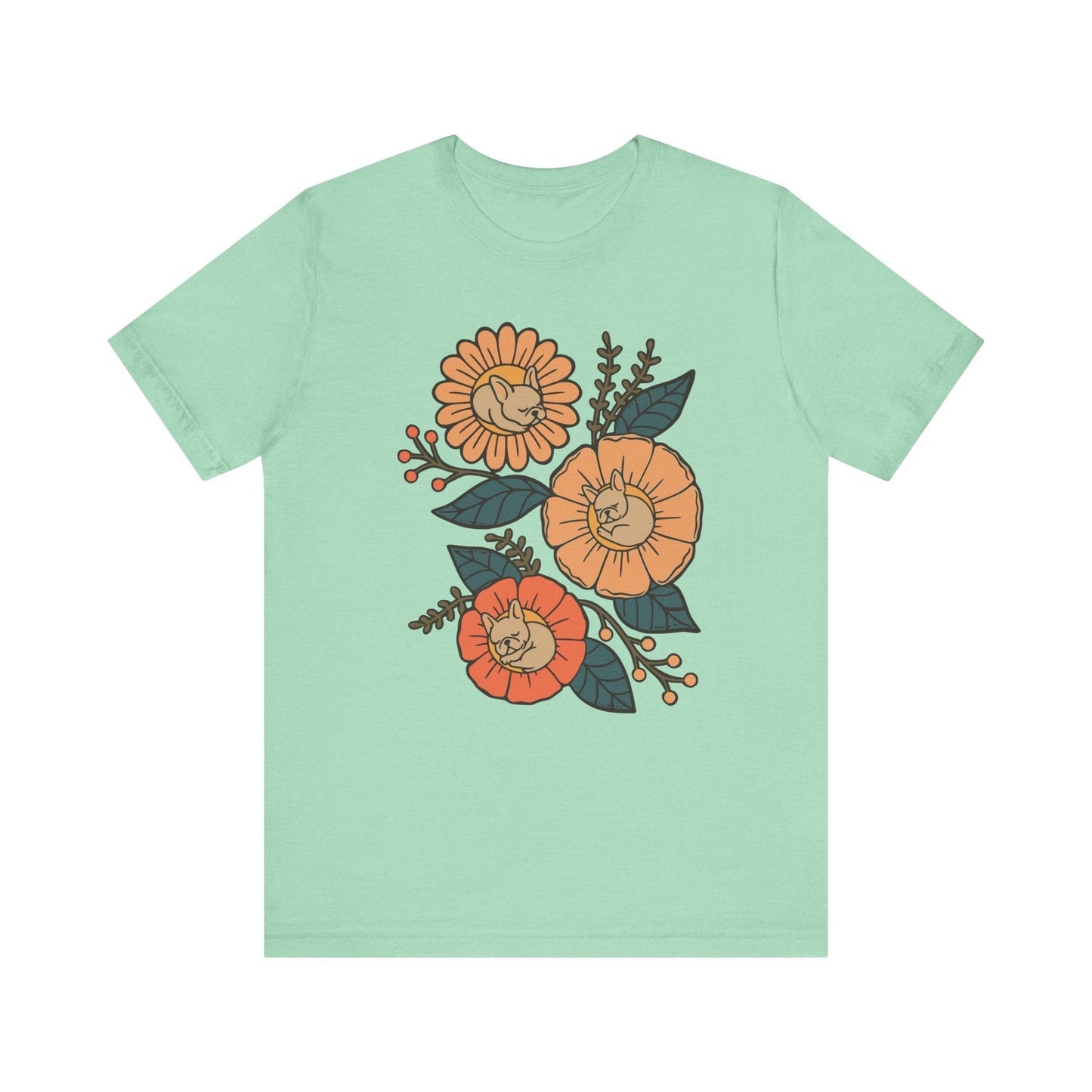 Fawn Frenchie Sleeping Flowers TShirt