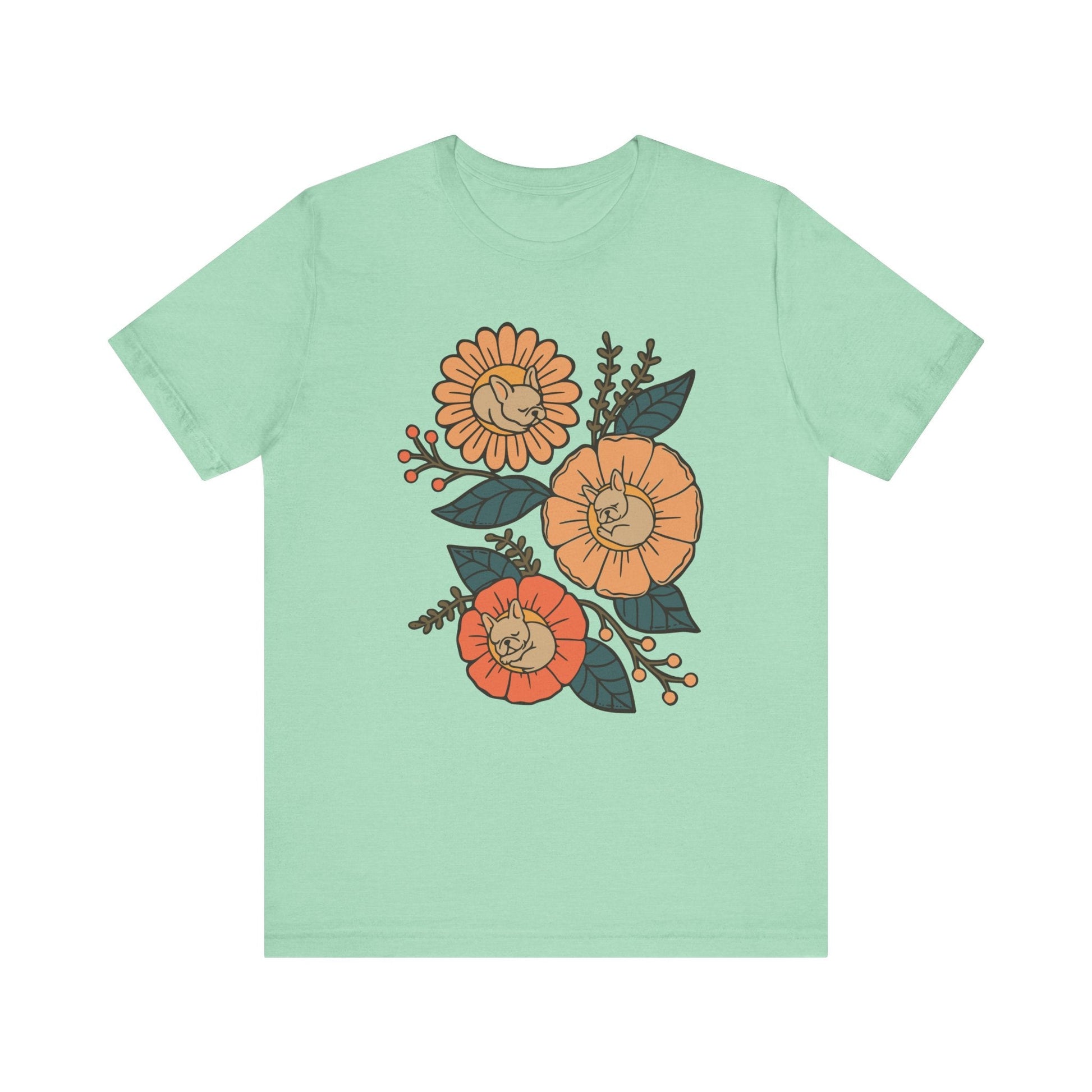 Fawn Frenchie Sleeping Flowers TShirt
