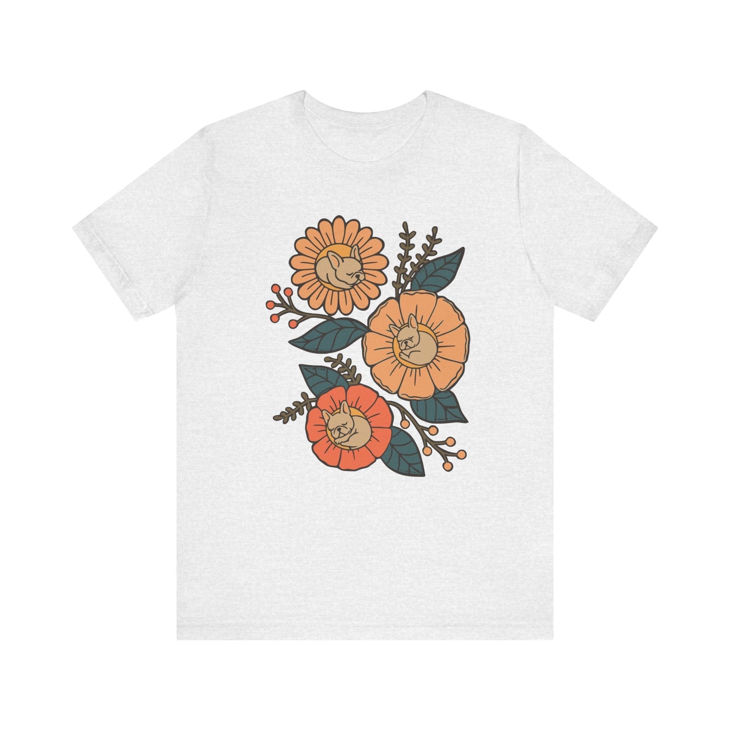 Fawn Frenchie Sleeping Flowers TShirt