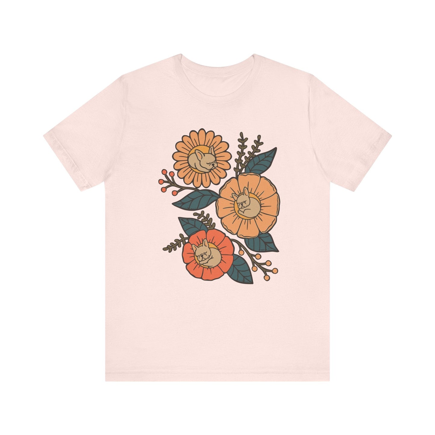 Fawn Frenchie Sleeping Flowers TShirt