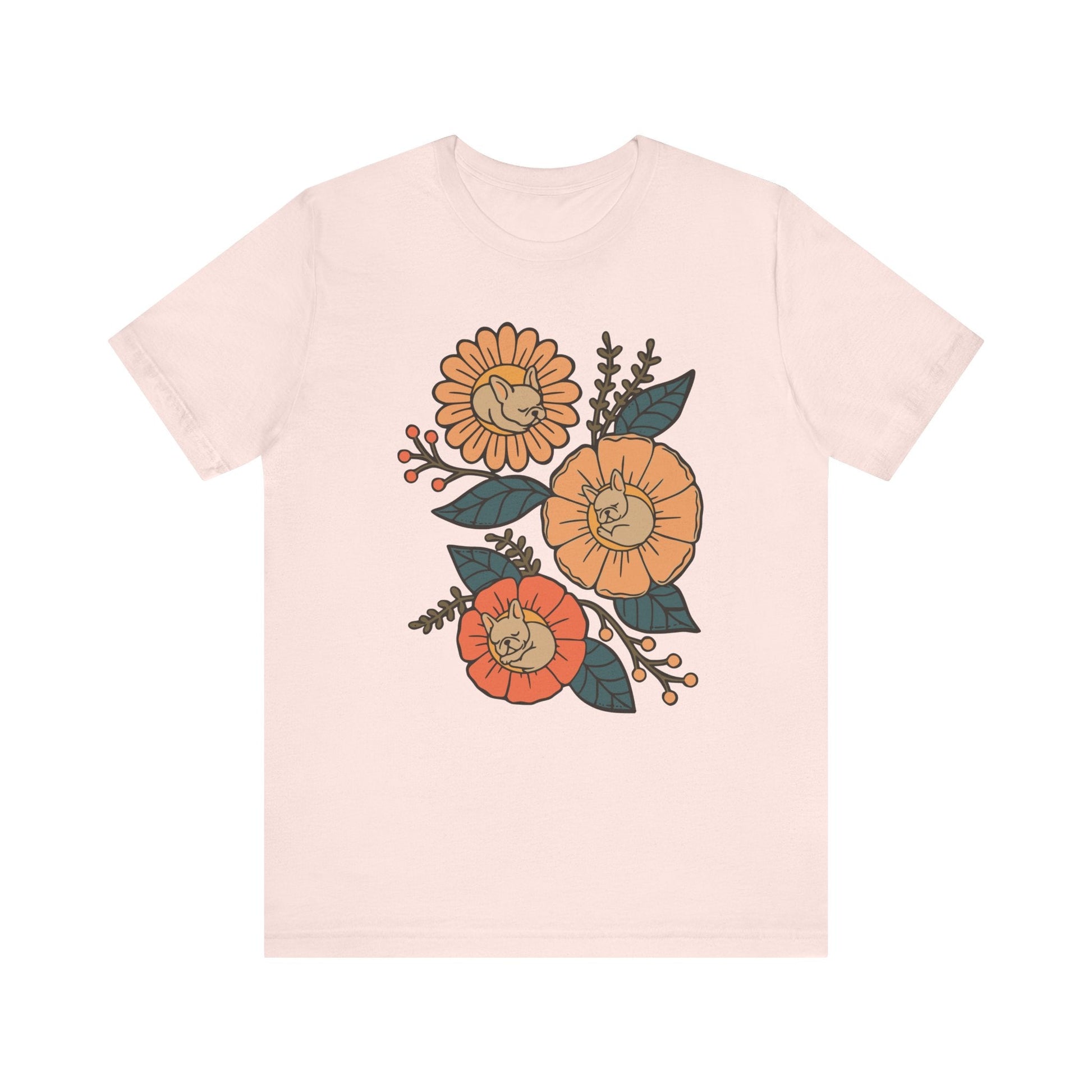 Fawn Frenchie Sleeping Flowers TShirt