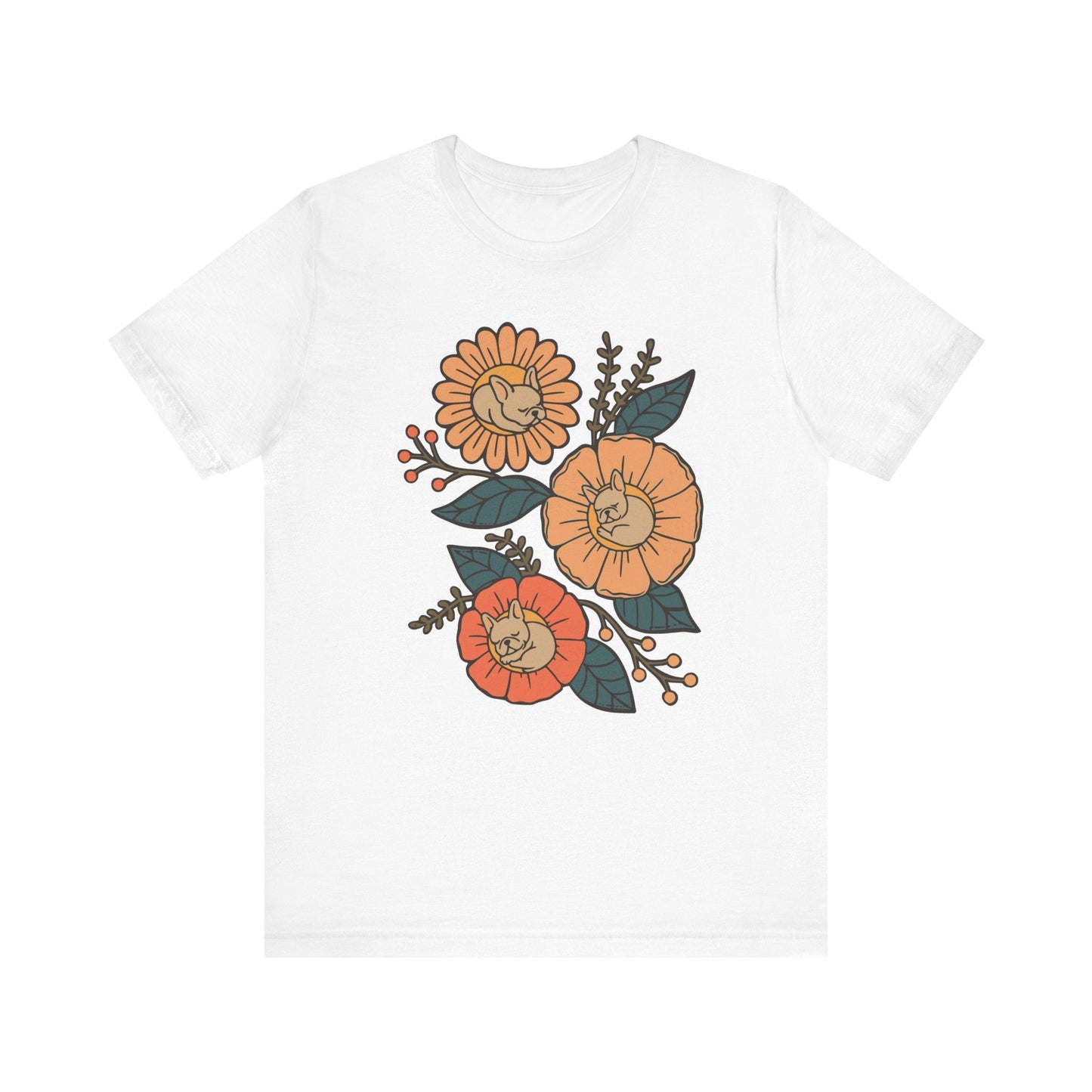 Fawn Frenchie Sleeping Flowers TShirt
