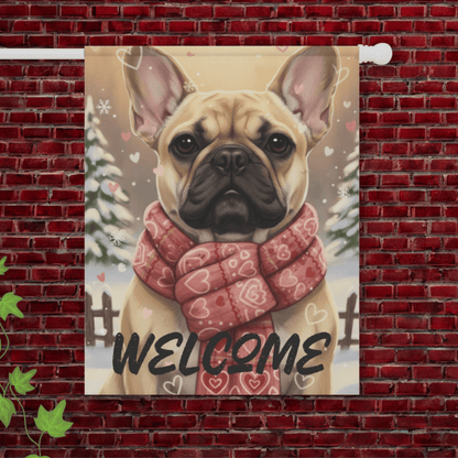 Fawn Frenchie Snuggle Season Garden Yard Flag 24.5'' × 32''