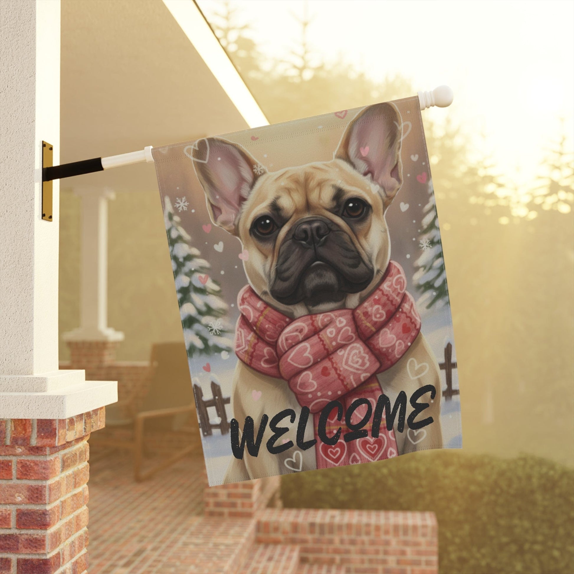 Fawn Frenchie Snuggle Season Garden Yard Flag