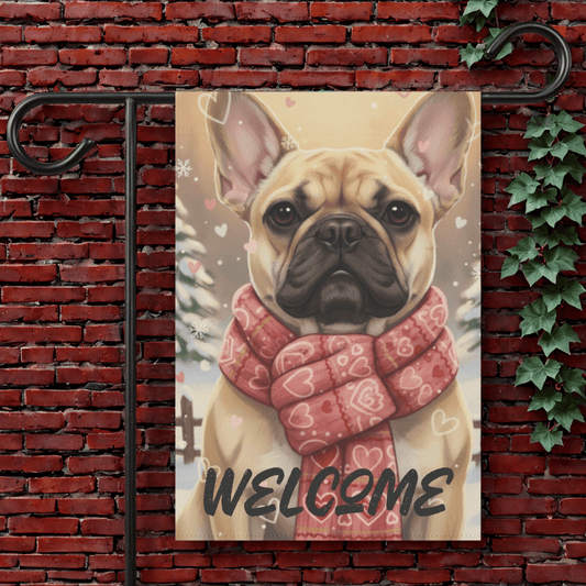 Fawn Frenchie Snuggle Season Garden Yard Flag 12'' × 18''