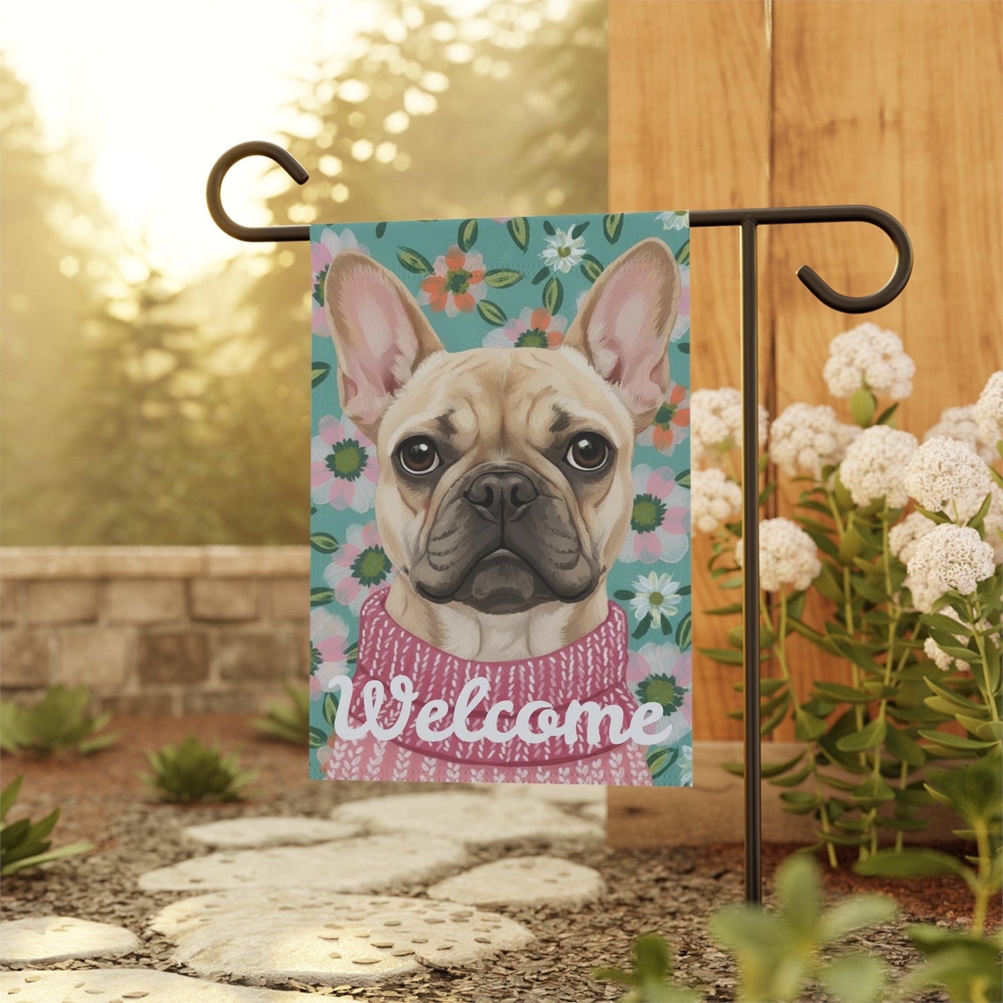 Fawn Frenchie Spring Flowers Garden Yard Flag