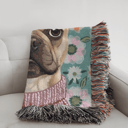 Fawn Frenchie Spring Flowers Woven Blanket