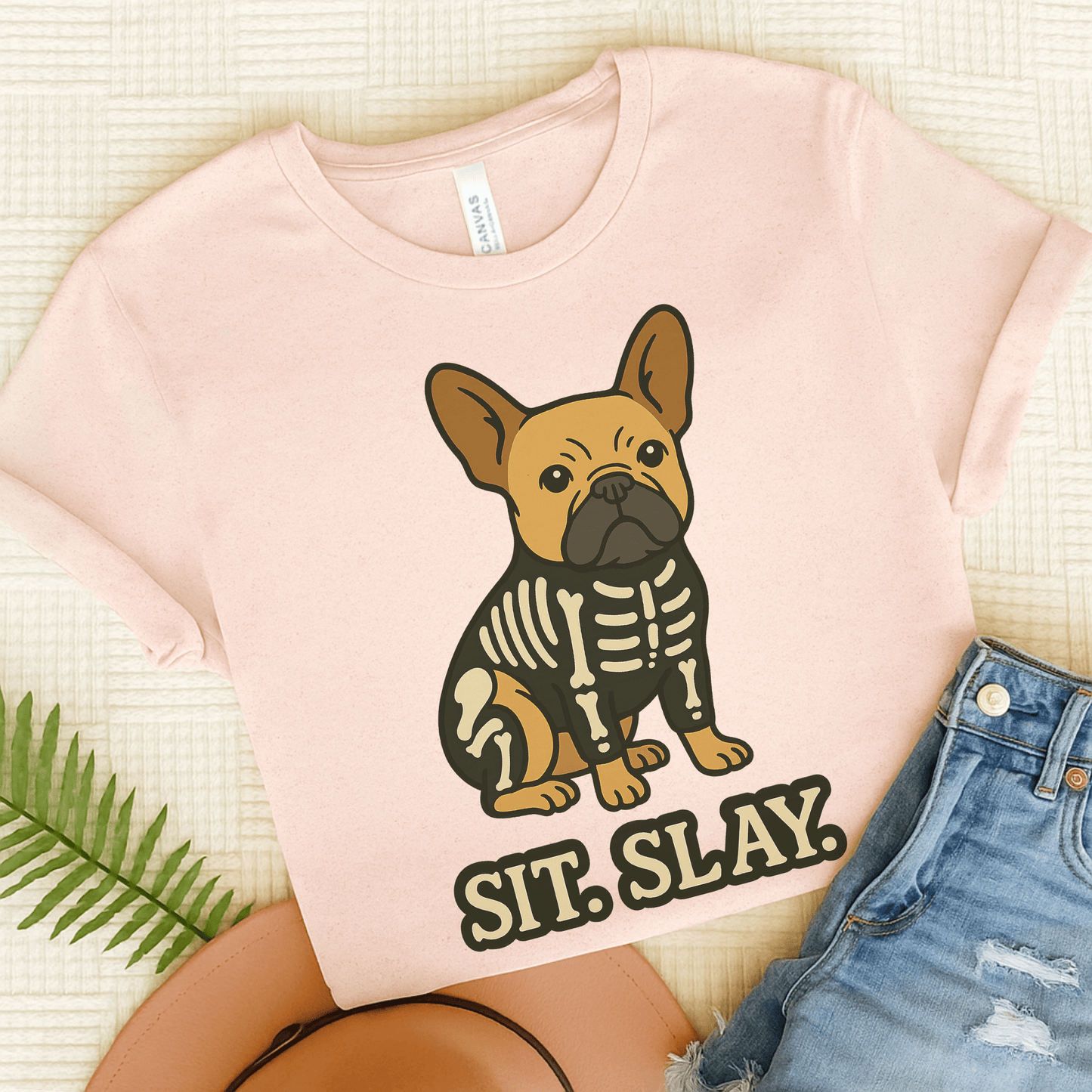 Fawn Frenchie Stay. Slay. TShirt Soft Pink