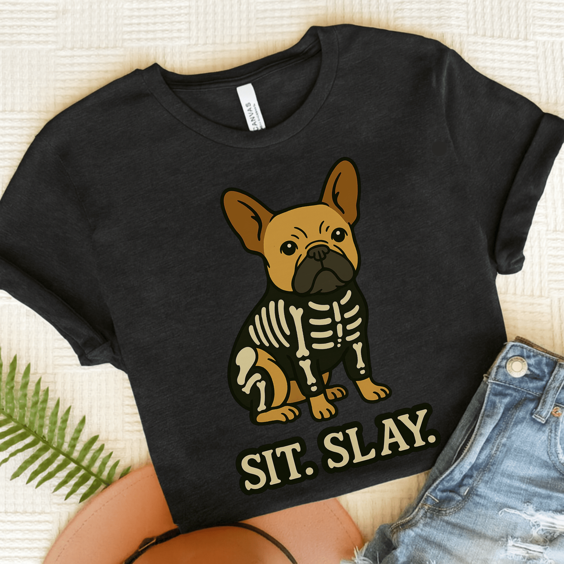 Fawn Frenchie Stay. Slay. TShirt Dark Grey Heather