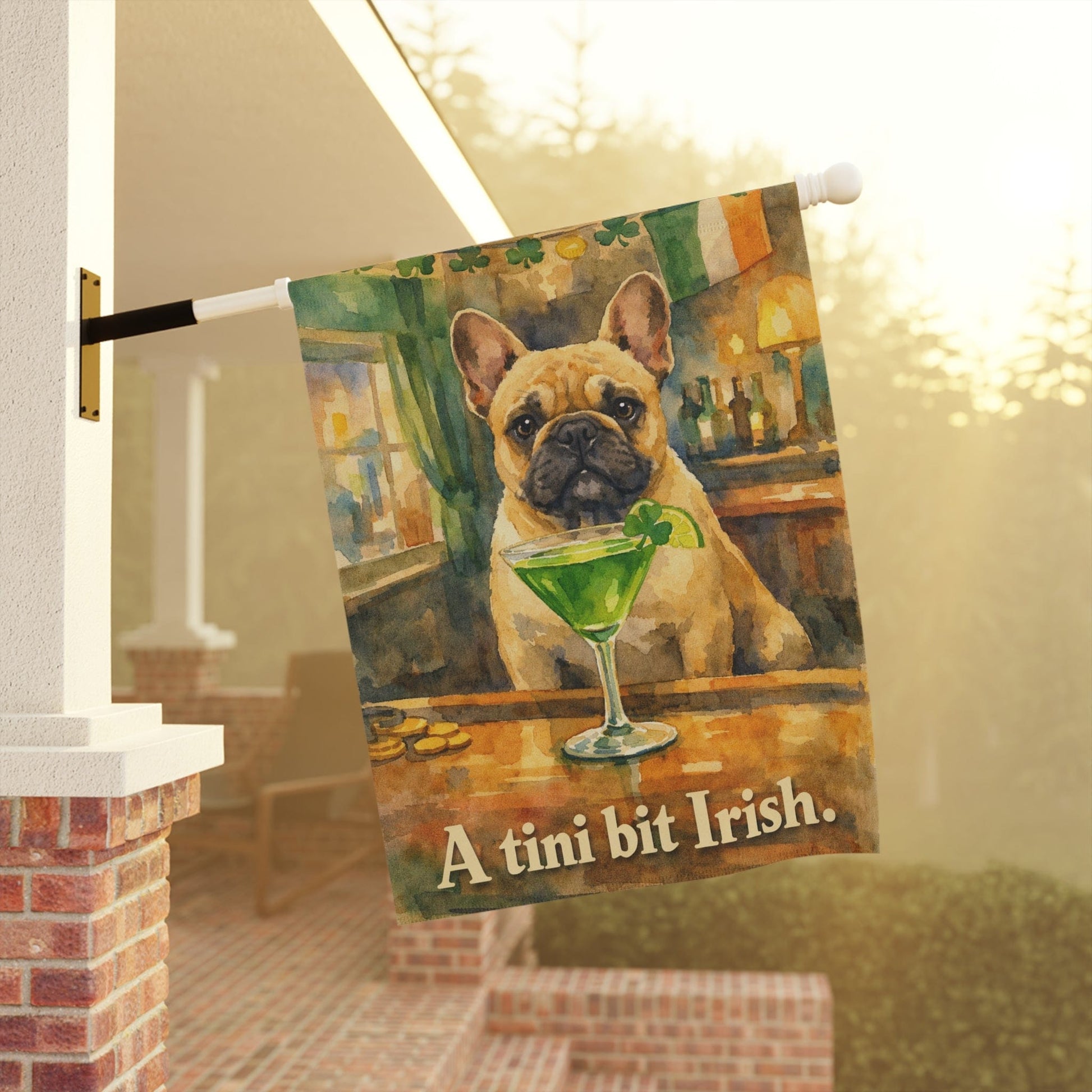Fawn Frenchie Tini Irish St Patricks Garden Flag
