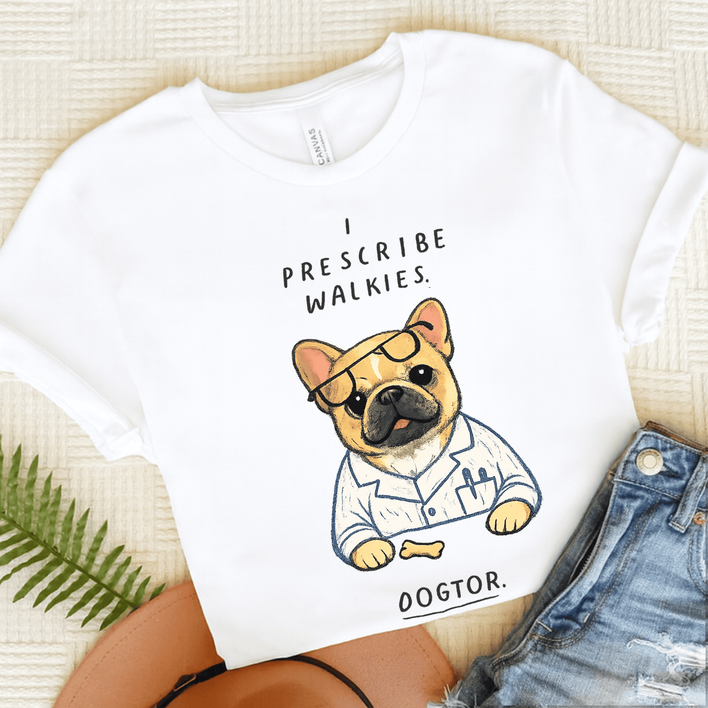 Fawn Frenchie Walkies Doctor Unisex TShirt White