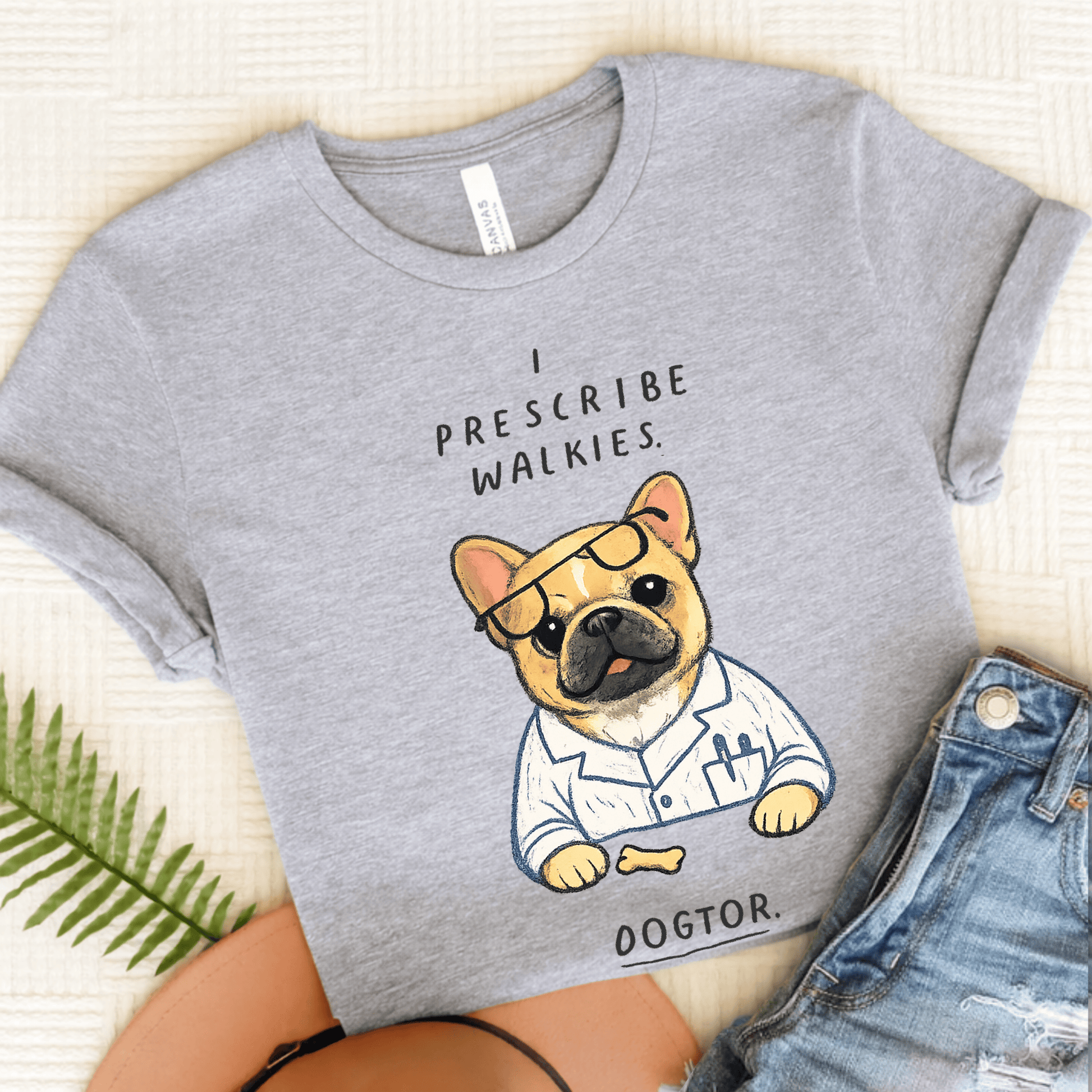 Fawn Frenchie Walkies Doctor Unisex TShirt Athletic Heather