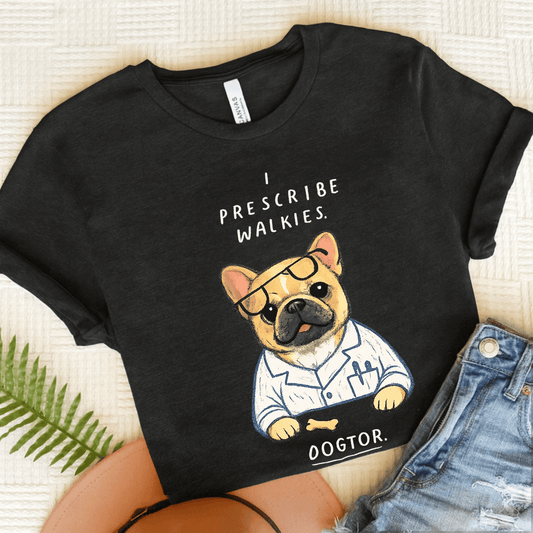 Fawn Frenchie Walkies Doctor Unisex TShirt Dark Grey Heather