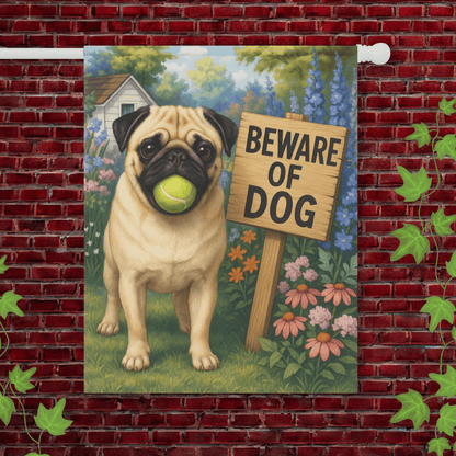 Printify Garden Flag 24.5'' × 32'' Fawn Pug Beware Garden Flag