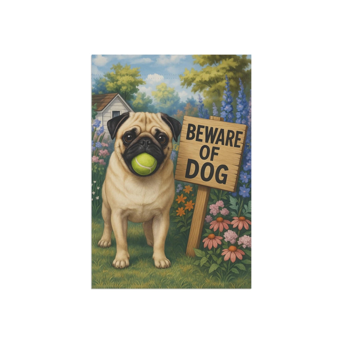 Printify Garden Flag Fawn Pug Beware Garden Flag
